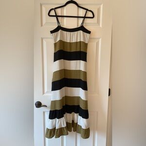 Striped Black, White, and Olive Dress